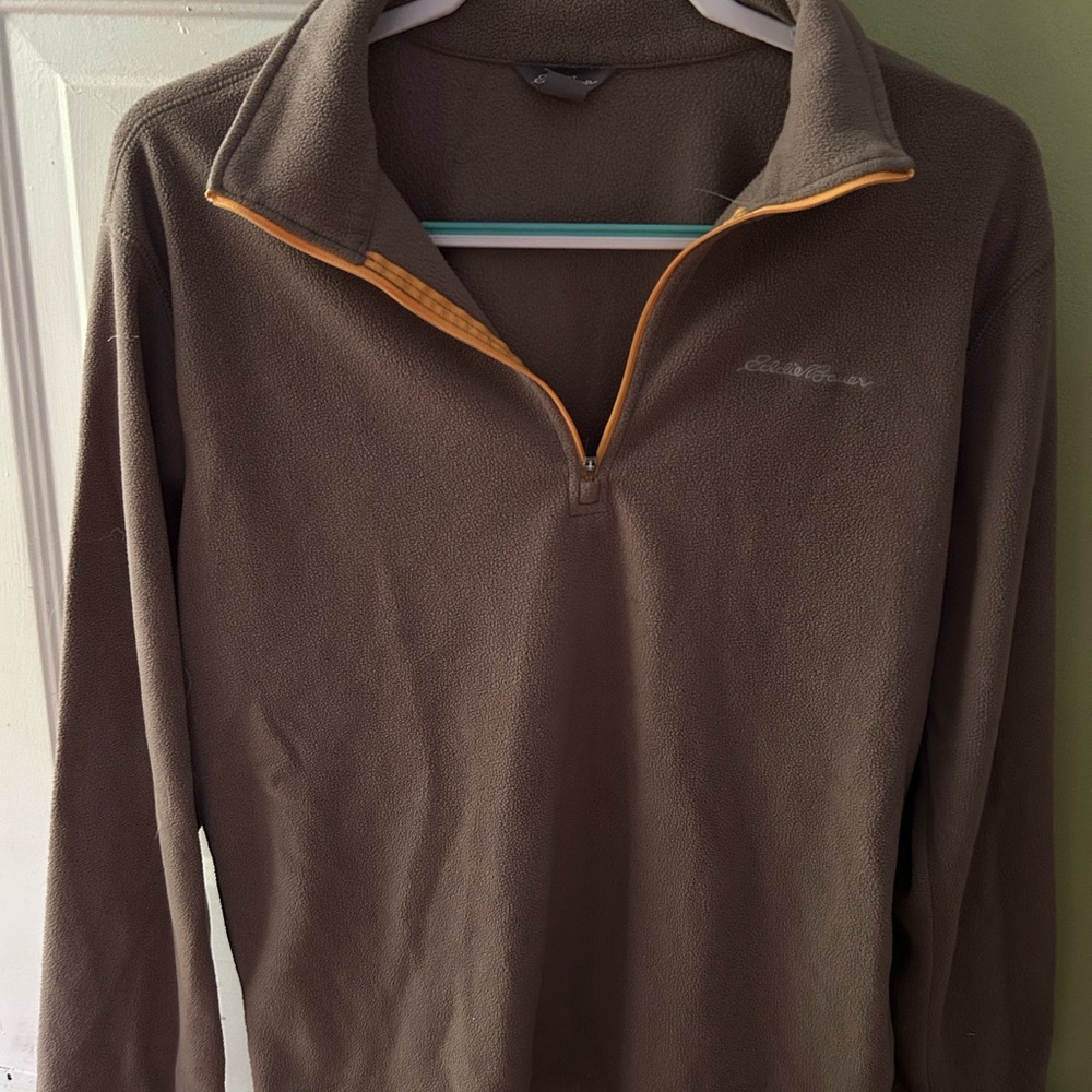 Eddie Bauer Men’s 1/4 zip Sweater Size M Grey/Orange 100% polyester